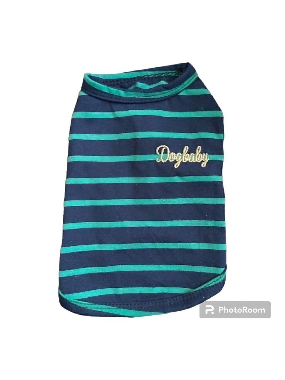Nwot "Dogbaby" Embroidered Blue And Green Striped Dog Shirt - Size Small